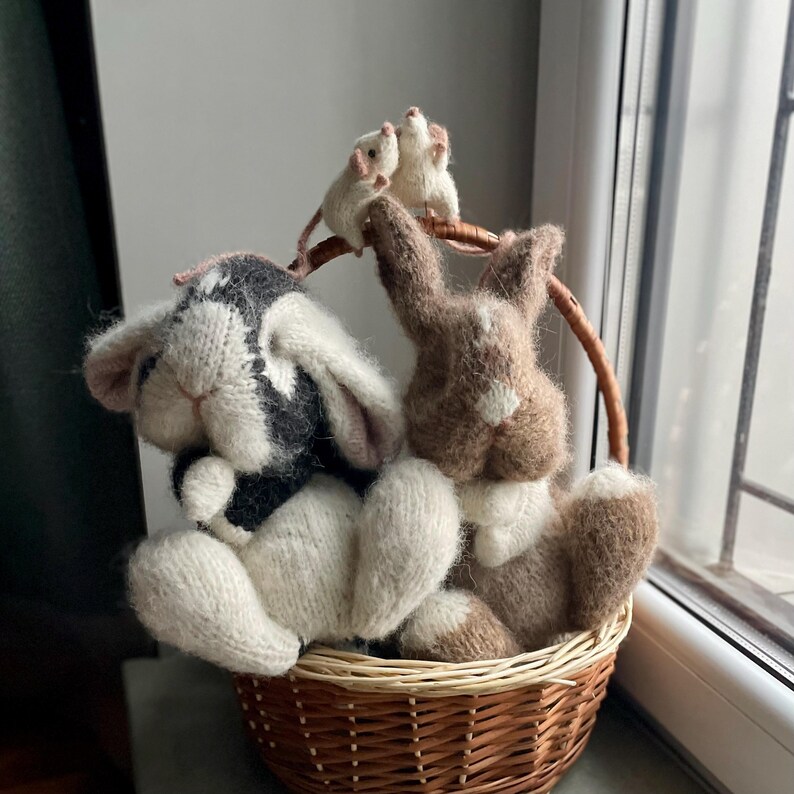 Knitted Bunny & Mouse Set, Realistic Alpaca Plush Animals - Etsy
