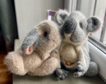 Handgebreide knuffels koala's en konijnen: zachte wol en alpaca
