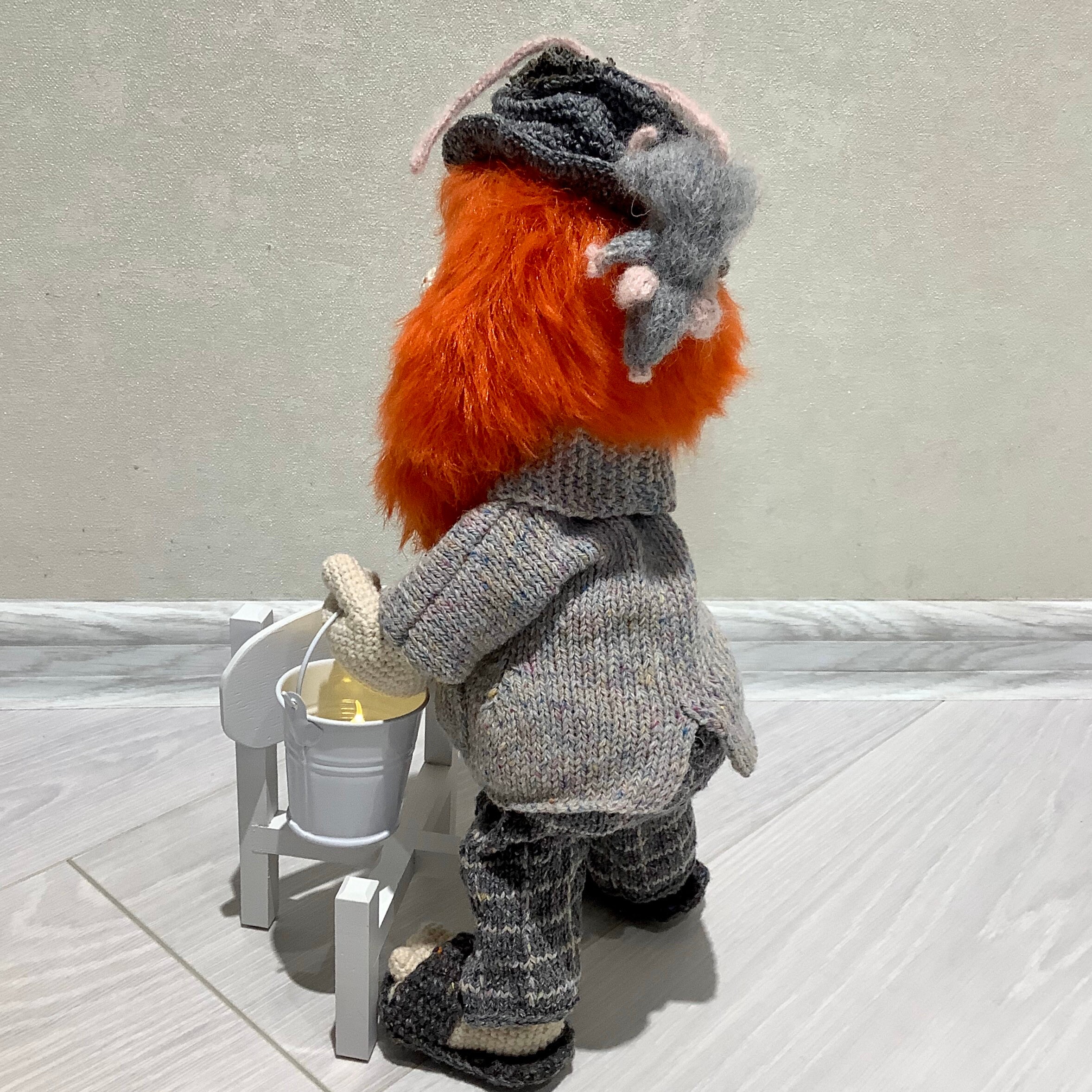 Crocheted redhead dwarf with mouse Art crochet redhead gnome Etsy