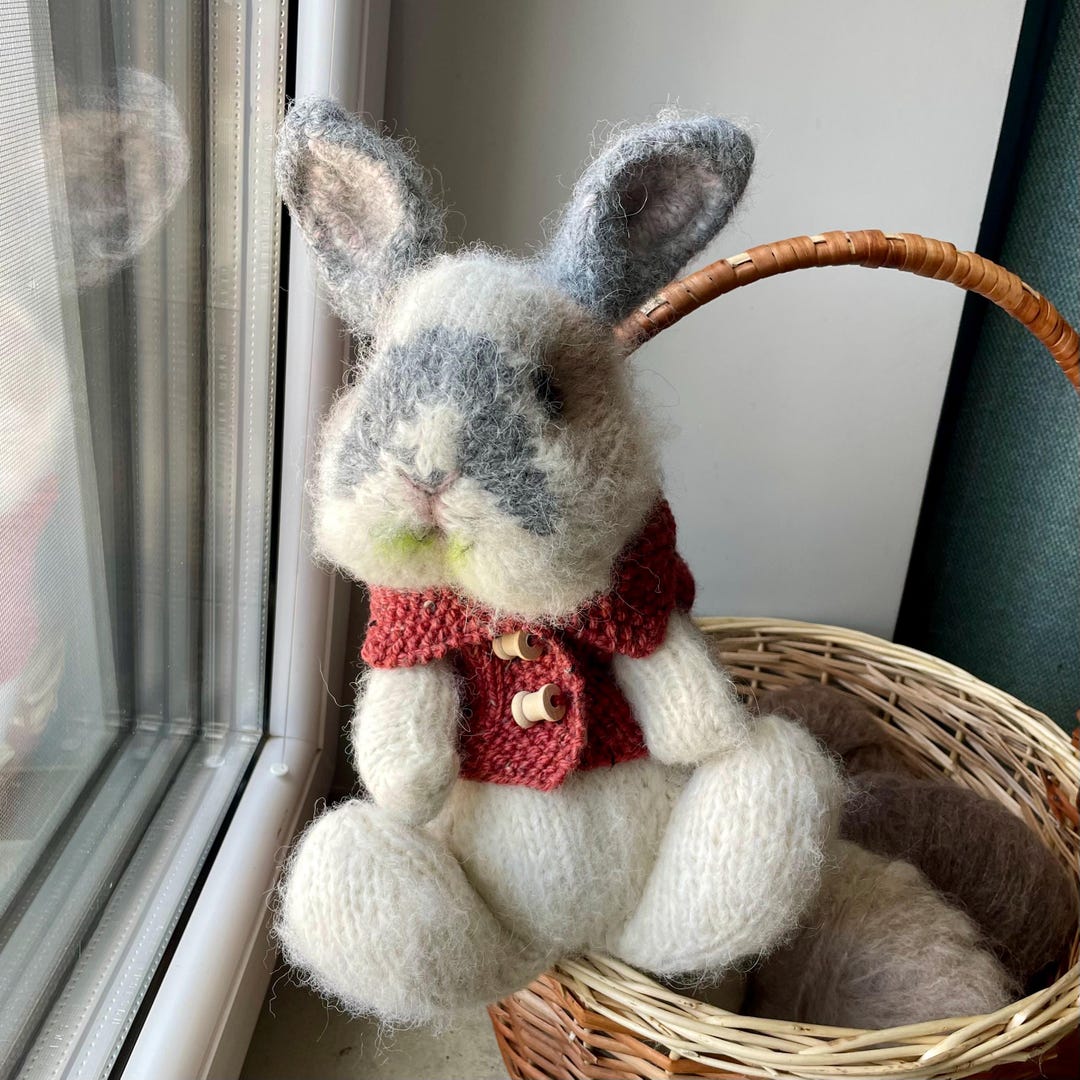 Knitted Holland Lop Bunny Toy, Alpaca Wool Rabbit in Vest - Etsy