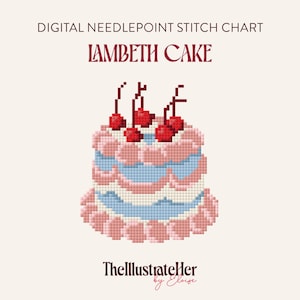 Torta Lambeth - Schema digitale per ricamo a punto croce - 18 maglie / Pasticceria vittoriana vintage con ciliegie
