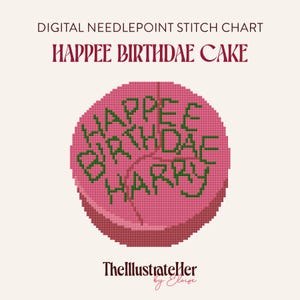 Birthday Cake - Digital Needlepoint Stitch Chart - 18 Mesh | Happee Birthdae