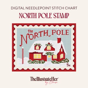 North Pole Stamp - Digital Needlepoint Stitch Chart - 18 Mesh | Christmas Holiday Solstice