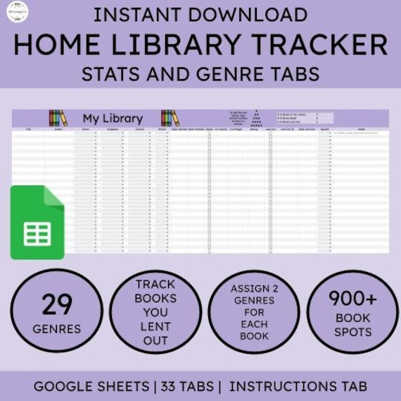 Home Library Tracker | Purple Book Log Google Sheet (Digital Download)