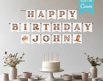 First Rodeo Birthday Banner | Western Theme (Editable Canva Template)