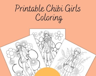Utskrivbara Chibi-flickor, tonårsanime-målarbilder, 30 söta digitala sidor, direktnedladdning i PDF-format