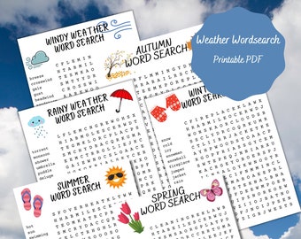 Printable Weather Word Search, Instant Download PDF, Puzzles for Kids