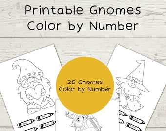 Printable Gnomes Color By Number, Kids Color by Numbers, 20 pages, Instant Download PDF