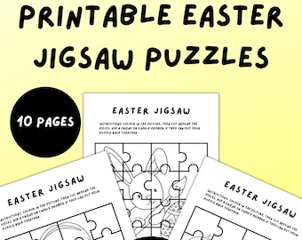 Printable Easter Colouring Jigsaw Puzzles, 10 pages, Instant Download PDF