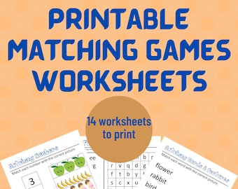 Druckbare Matching Games Arbeitsblätter, Sofort Download PDF, 14 Seiten