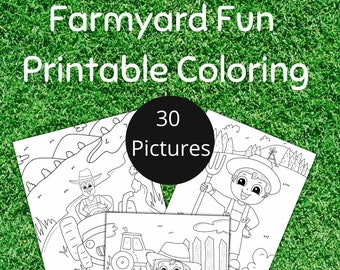 Do druku Farmyard Fun Coloring - 30 obrazków do pokolorowania - Natychmiastowe pobranie pliku PDF