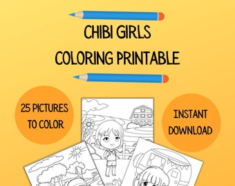 Chibi Girls Anime Coloring Pages, 25 x Printable Pages, Instant Download PDF