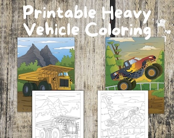 Printable Heavy Vehicle Coloring Pages, 40 Pictures for Kids, Instant Download PDF