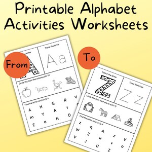 Hojas de trabajo con actividades del alfabeto para imprimir, reconocimiento de letras educativo, descarga instantánea en formato PDF