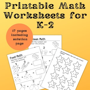 Printable Maths Worksheets K-2, Instant Download PDF