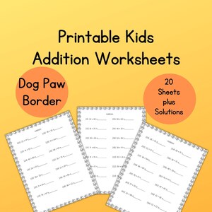 Printable Maths Addition Worksheets, 20 Sheets with Answers, Numbers 10-99, Instant Download PDF
