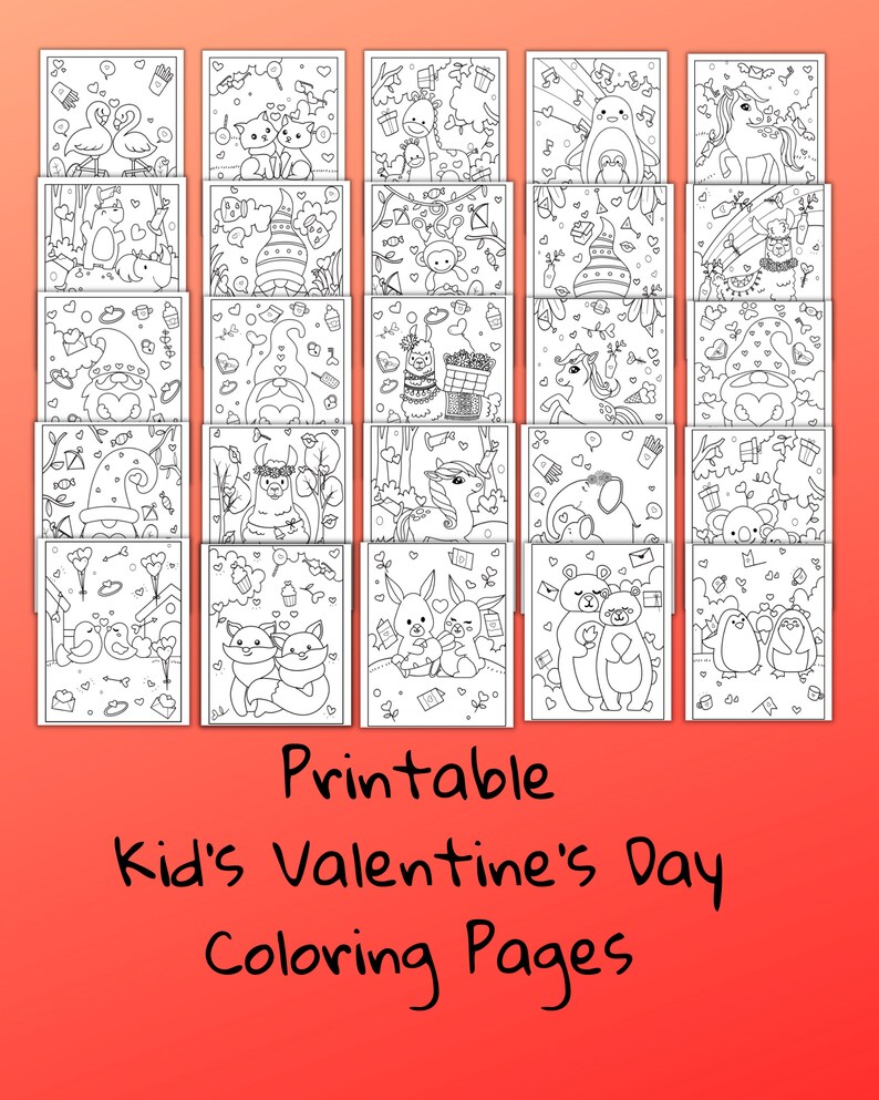 Printable Kid's Valentine's Day Coloring Pages, 25 Pictures, Instant ...