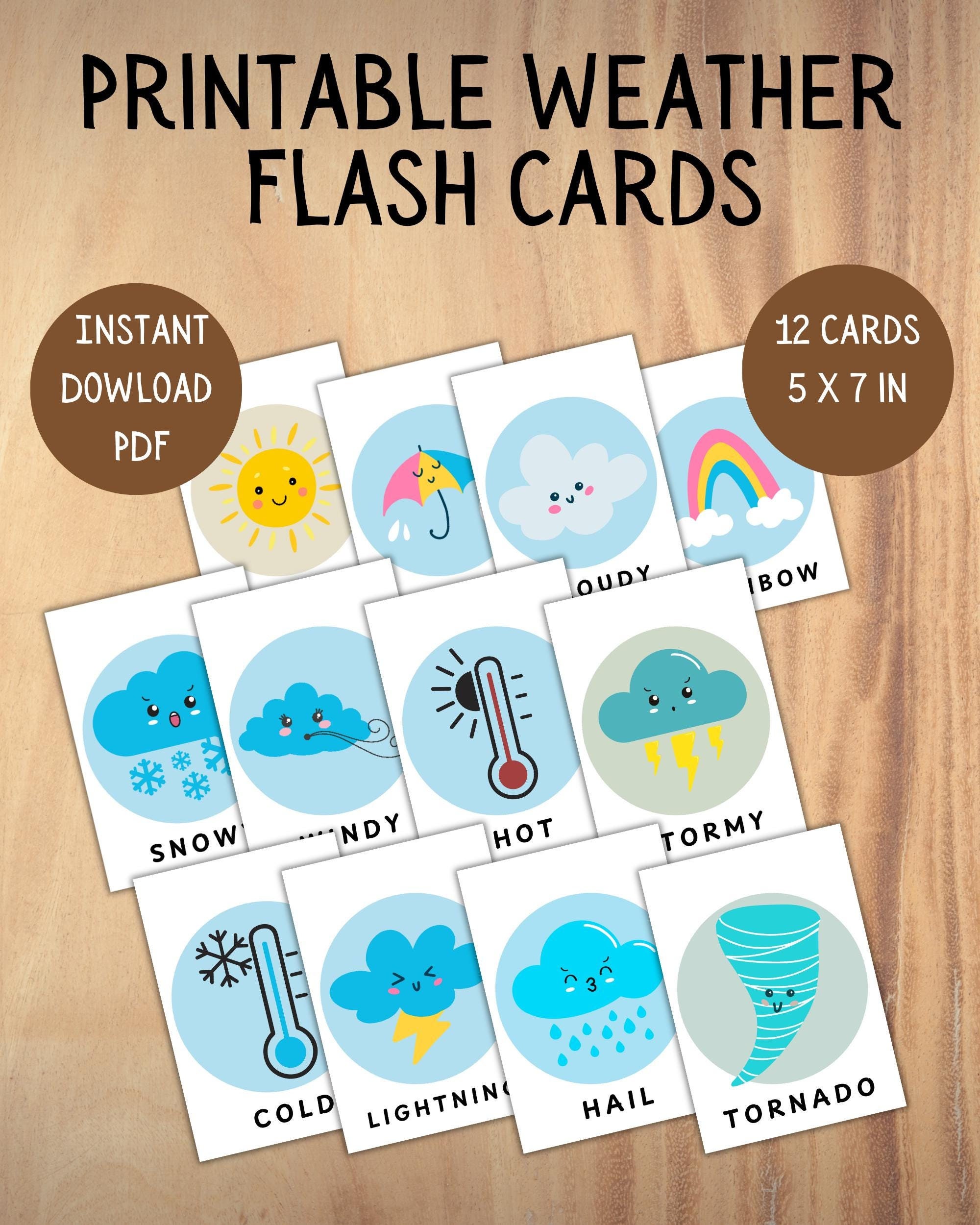 Printable Weather Flash Cards, Educational Instant Download PDF - Etsy