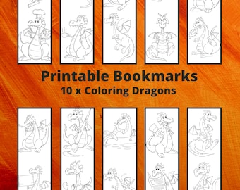 Printable Kids Coloring Dragon Bookmarks, Instant Download PDF