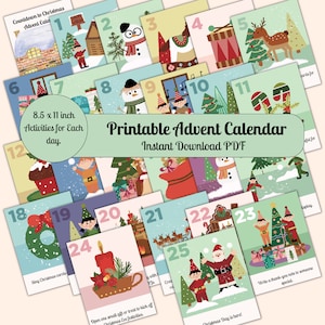 Printable Advent Calendar, Christmas Activities, Countdown to Christmas, Instant Download PDF