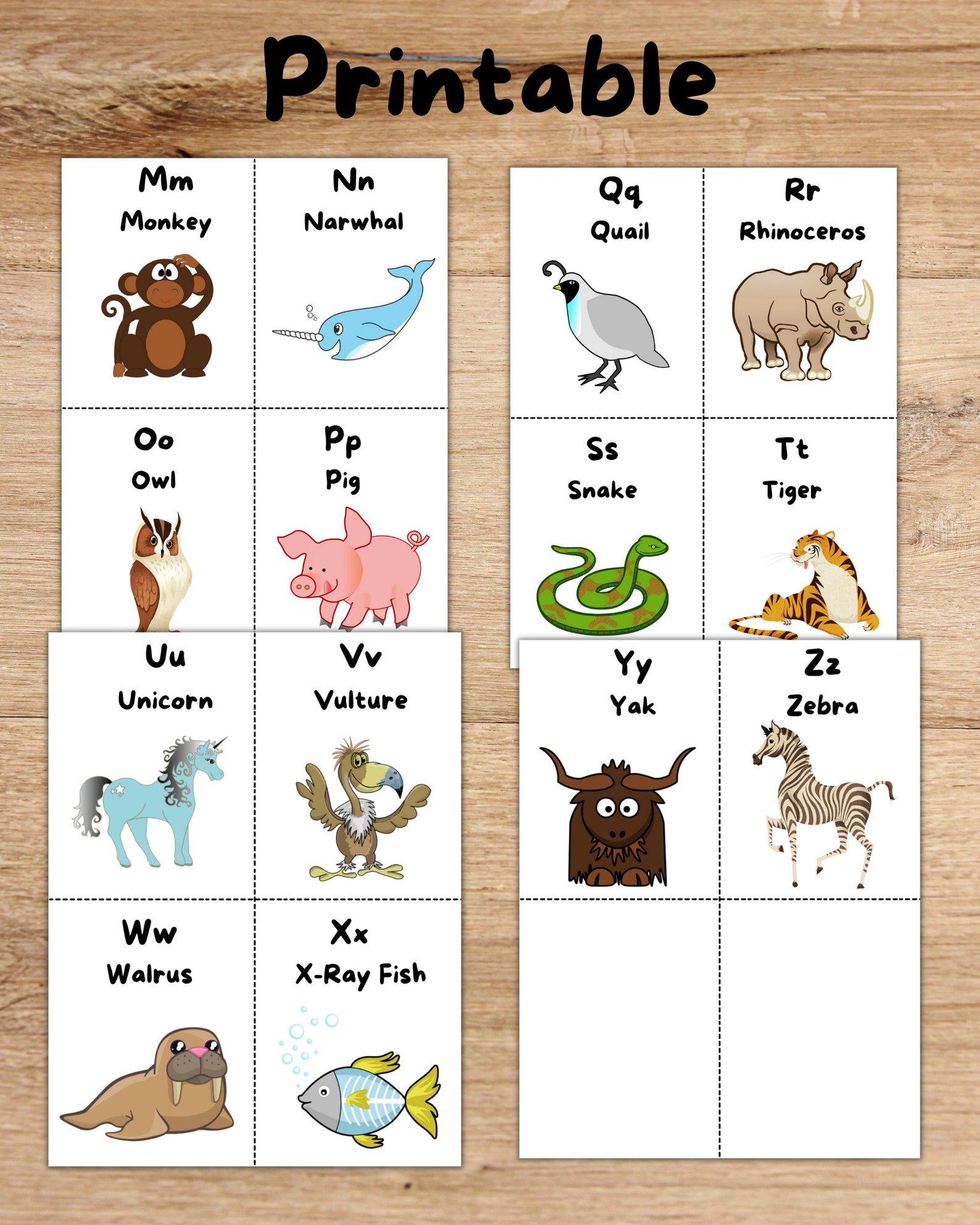 Printable A - Z Alphabet Flash Cards, ABC Cards, Educational Instant ...
