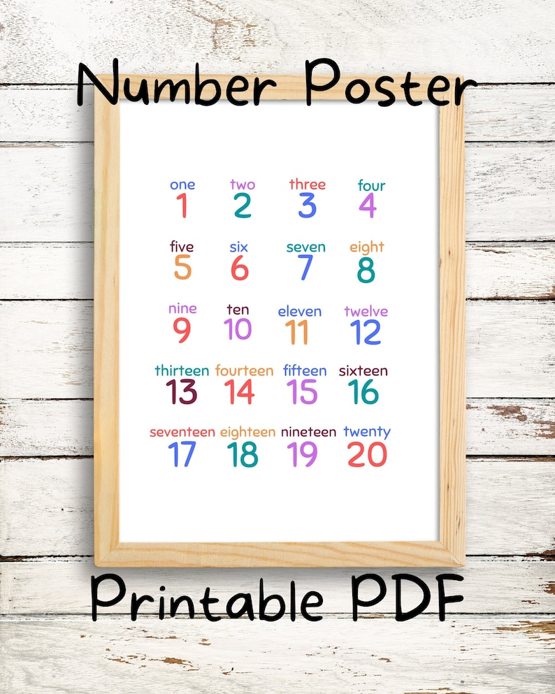 Printable Number Chart 1 20 Numbers Poster Educational Etsy Canada