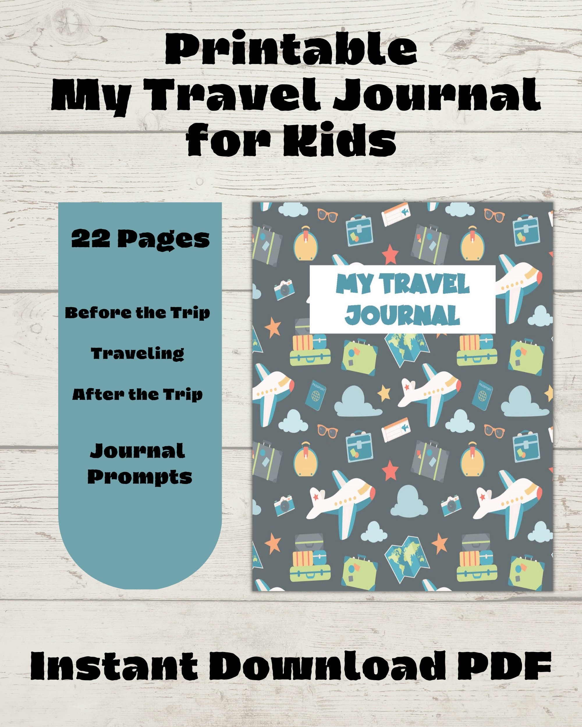 Kids Personalised Travel Journal Printable Kit Vacation Memory