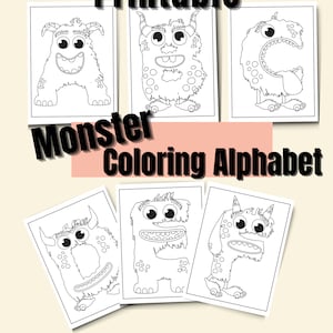 Alfabeto de monstruos para colorear, páginas para colorear, descarga instantánea en formato PDF