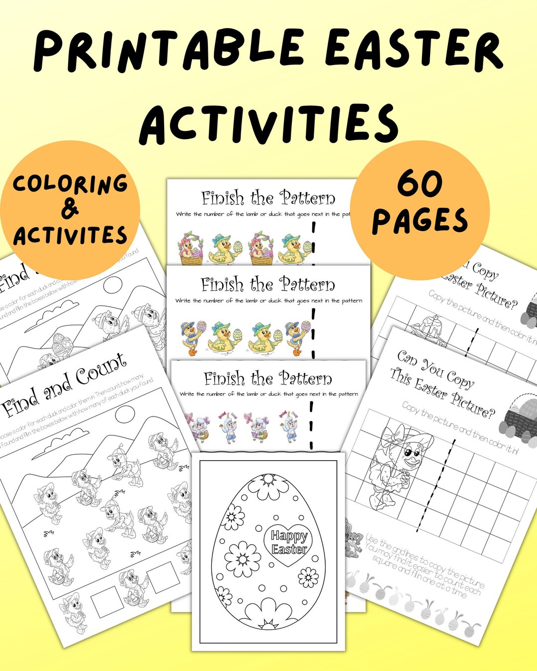 Printable Easter Activity Pages for Kids - Patterns, Counting, Drawing ...