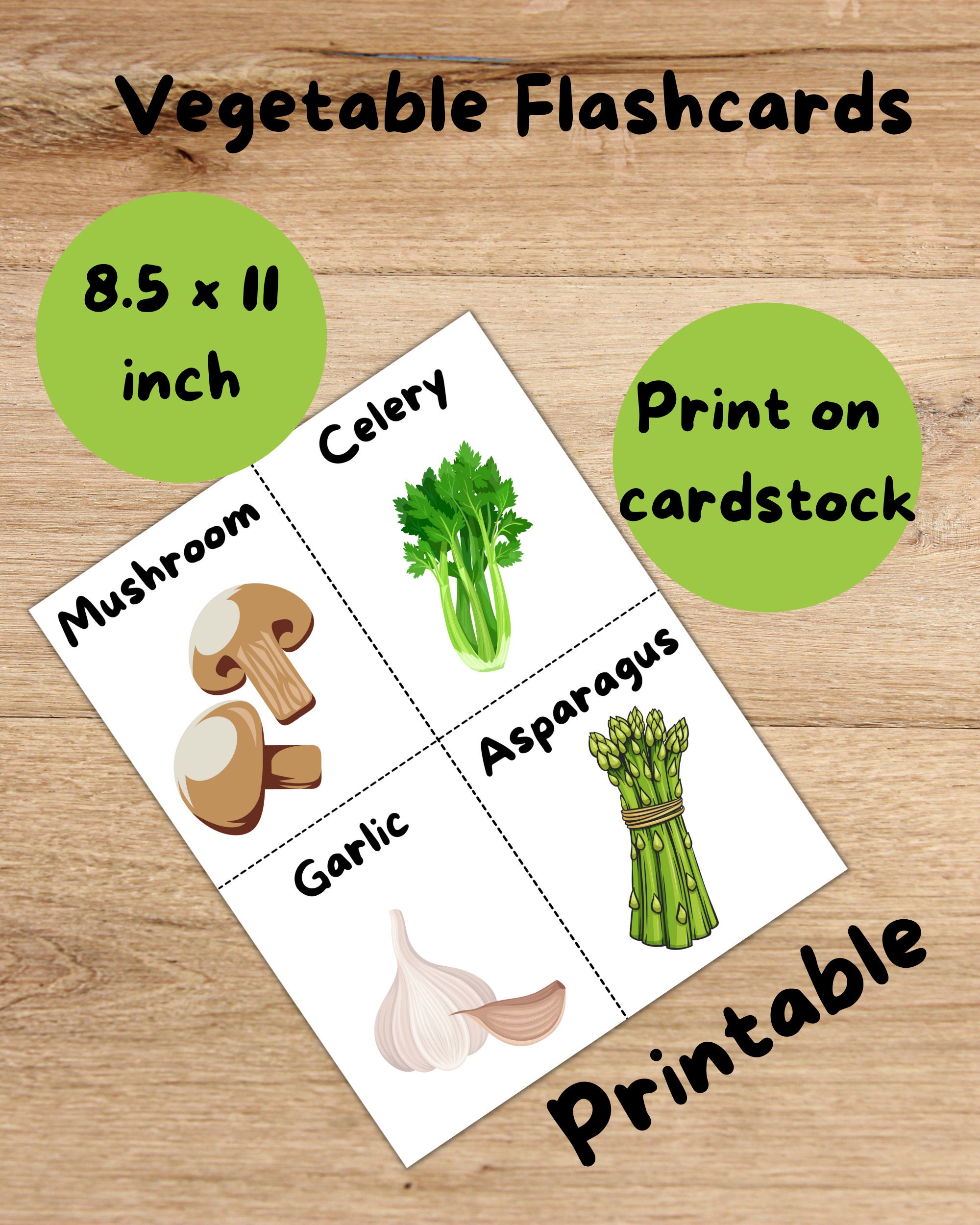 Printable Vegetable Flash Cards, Educational Instant Download PDF, 8.5 ...