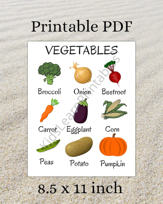 Printable Vegetables Words Chart Educational Home Learning Etsy