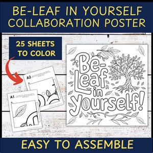 Printable Be-Leaf in Yourself Collaborative Poster, Growth Mindset Classroom Décor, Homeschool, Educational Activity, Digital Download PDF
