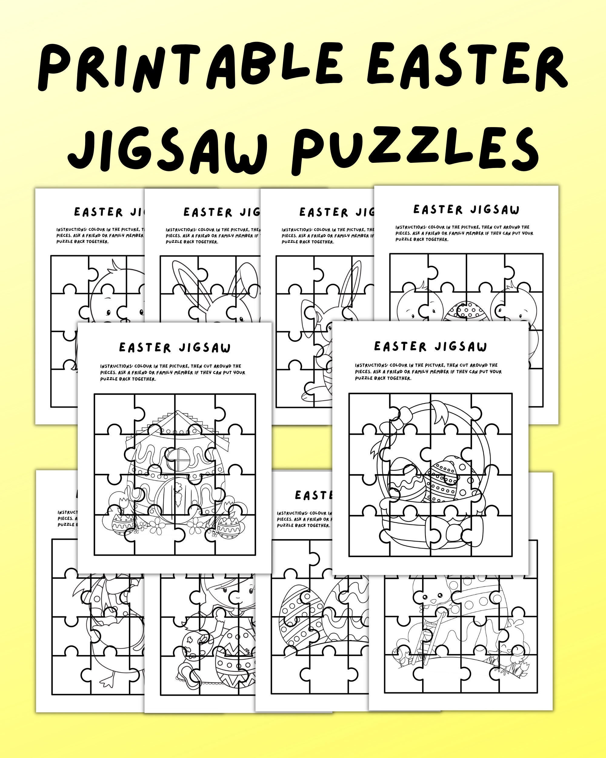 printable easter colouring jigsaw puzzles 10 pages instant etsy