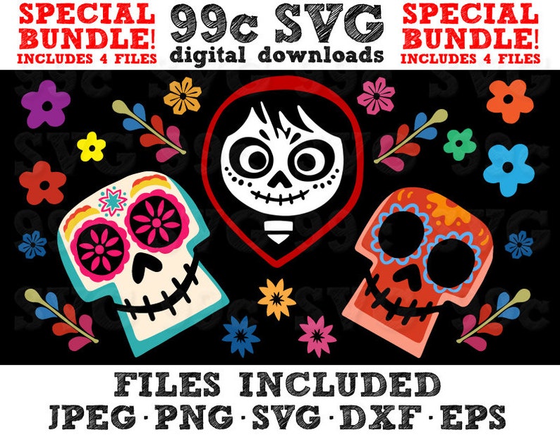 coco sugar skulls bundle svg dxf png vector cut file