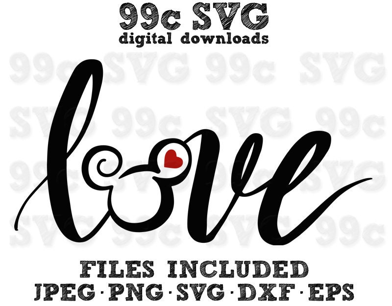 Download Love Script Mickey Head Word Disney Svg Dxf Png Vector Cut Etsy
