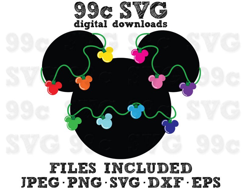 Download Mickey Head Christmas Lights SVG DXF Png Vector Cut File ...