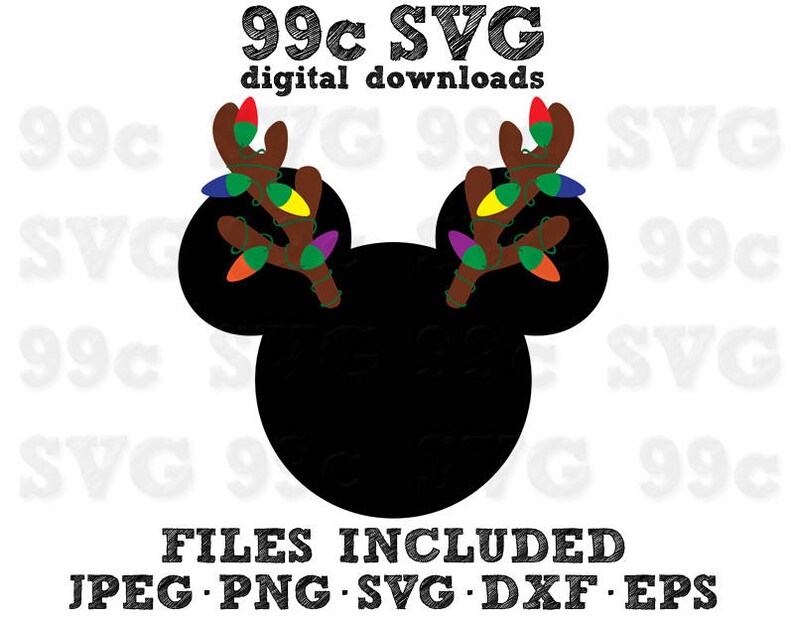 Download Mickey Xmas Antlers and Lights SVG DXF Png Vector Cut File ...