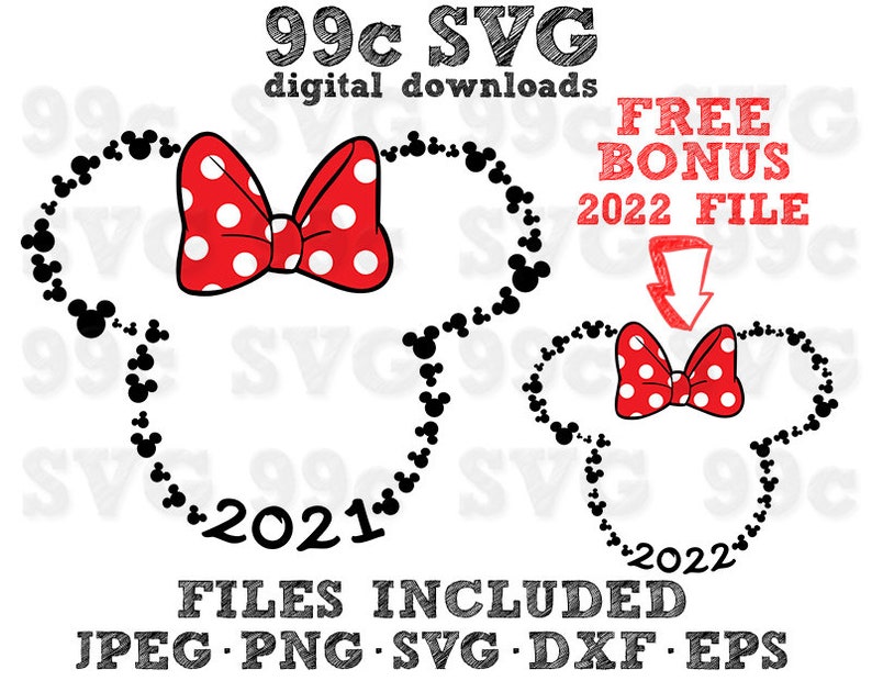 Download 2021 2022 Minnie Mickey Heads Outline SVG DXF Png Vector ...