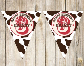 Western Theme Birthday Banner Flags / Cowgirl Birthday Party Pennants / Personalized Digital File