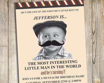 Little Man 1st Birthday Party Invitation / Mustache Birthday Bash Invite / Personalized Digital File