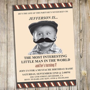 Little Man 1st Birthday Party Invitation / Mustache Birthday Bash Invite / Personalized Digital File