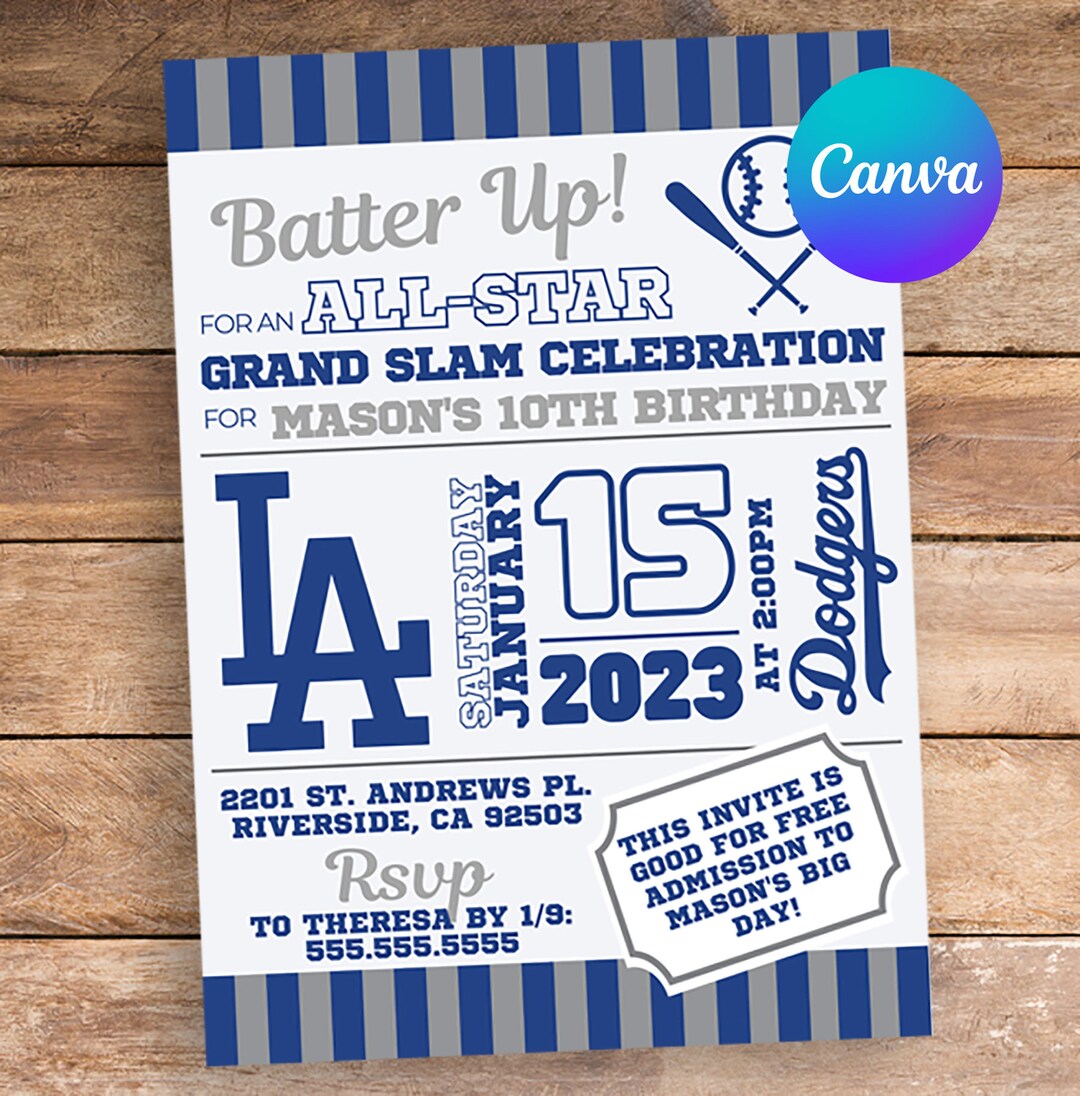 Instant Digital Download, Dodgers Theme Birthday Party Invitation, LA Instant Digital Download, Dodgers Theme Birthday Party Invitation, LA