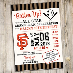 San Francisco Giants Baseball Birthday Party Invitation / customizable / personalized Printable digital file