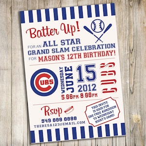 Invito alla festa di compleanno di Cubs Baseball / File digitale personalizzato / personalizzato realizzato su ordinazione