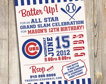 Cubs Baseball Birthday Party Invitation / Customized / Personalized Digital File Made To Order