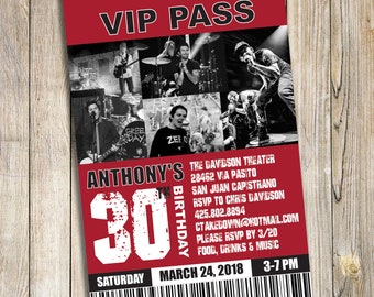 CUSTOM VIP Pass Rock Concert Birthday Party Invitation