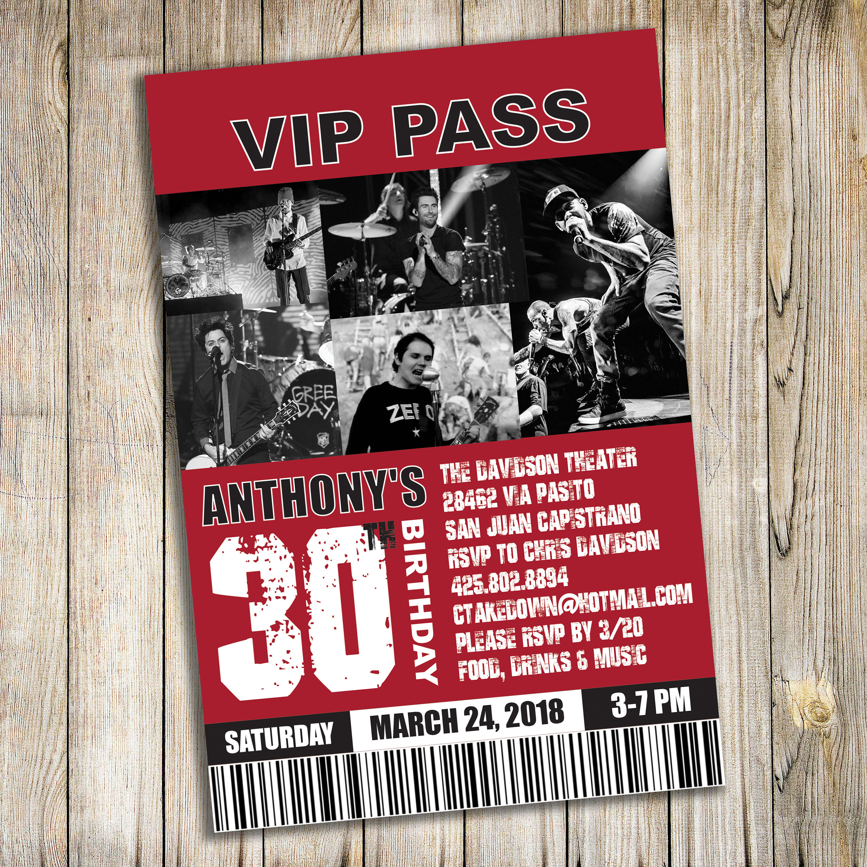 Custom Vip Pass Rock Concert Birthday Party Invitation Etsy France
