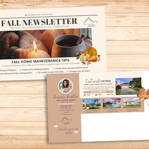 Descarga digital instantánea, postal temática de bienes raíces de otoño, boletín informativo, tema de otoño, plantilla Canva, listo para imprimir Jumbo Postcard Mailer