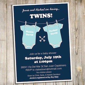 Twin Boys Baby shower Invitation / Twins Baby Shower Invite / DIY Printable Download