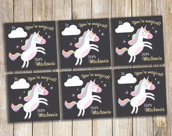 Unicorn Theme Valentine's Day Gift Tags /  Girls Valentines Day Gift Tags / Personalized Digital File